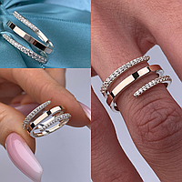 Женское серебряное кольцо с золотыми пластинами