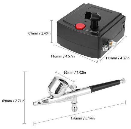 Аерограф HD-130 0.3 мм із компресором TC-100, набір для аерографії, фото 3