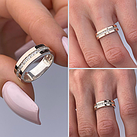 Женское серебряное кольцо с золотыми пластинами