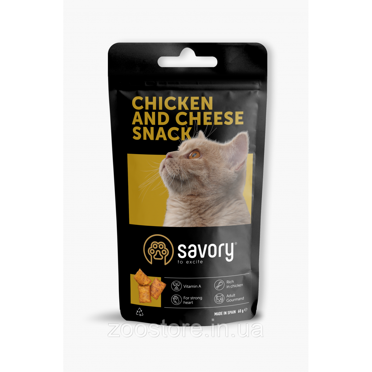 Ласощі для заохочення котів Savory Snack Chicken and Cheese, подушечки з куркою та сиром, 60 г