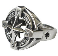 Серебряное мужское кольцо "Роза ветров"- кольцо с мужским характером 23.5 размер