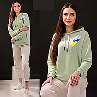 Женское худи фисташкового цвета Сердца Украина размер L - красивое стильное худи