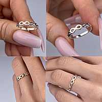 Серебряное женское кольцо с золотыми пластинами со знаком Бесконечность размер 16