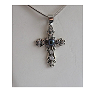 Женский серебряный крестик с жемчужиной - красивый женский серебряный крестик
