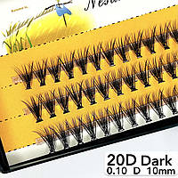 Nesura Eyelash 20D Dark, 0,10, изгиб D, 10 мм, 60 пучков премиум Ресницы Несура 20д густые