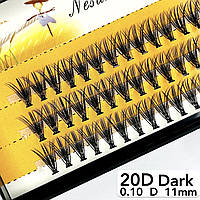 Nesura Eyelash 20D Dark, 0,10, изгиб D, 11 мм, 60 пучков премиум Ресницы Несура 20д густые