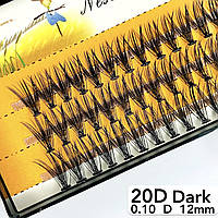 Nesura Eyelash 20D Dark, 0,10, изгиб D, 12 мм, 60 пучков премиум Ресницы Несура 20д густые