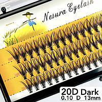 Nesura Eyelash 20D Dark, 0,10, изгиб D, 13 мм, 60 пучков премиум Ресницы Несура 20д густые