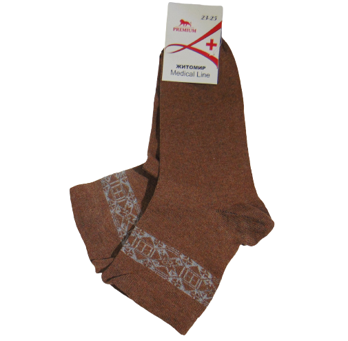 Шкарпетки без гумки орнамент Premium Medical Line 23-25 коричневі, фото 1