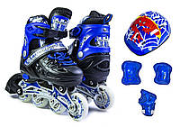 Детские Ролики + Шлем Паук + Защита Scale Sport Blue размер 29-33, 34-37, 38-42