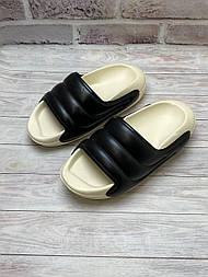 Жіночі стильні шльопанці віск.шкіра/піна в чорно/бежевому кольорі