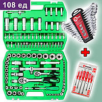 Набор головок 108 предметов 108ед + 12шт ключей + 6шт ударных отверток, Чемодан инструментов для авто, IOL