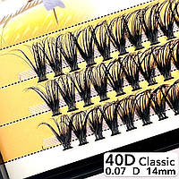 Nesura Eyelash Classic 40D, 0,07, изгиб D, 14 мм, 60 пучков Ресницы пучки Несура Классик 40д