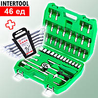 Набор торцевых головок с трещоткой 46ед (1/4) + набор ключей 6шт, Набор торцевых головок интертул, AVI