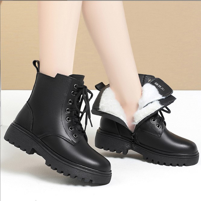 Жіночі черевики з натуральної шкіри великого розміру чорні на вовні + кашемір. По устілці (26,5 см)