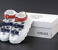 Сандаліі жіночі Versace Chain React (Версачи Чейн Реакт(белые с красным и синим )(36-41)