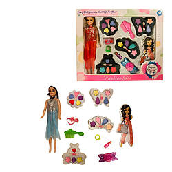 159 B Косметика 2 різновиди, лялька, 4 палетки тіней, шпилька, кільце, гребінець, гумка, помада, у коробці