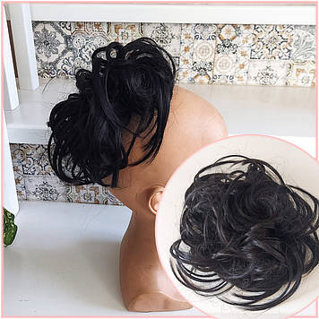 Гумка шиньйон пишна з термоволокна чорна кава Q17-2