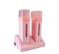 Воскоплав двухкассетный с базой двойной кассетный картриджный на базе для восковой депиляции 40 W розовый
