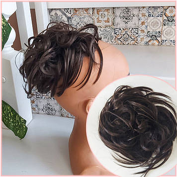 Гумка шиньйон пишна з термоволокна шоколадний Q17-6