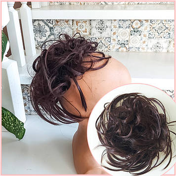 Гумка шиньйон пишна з термоволокна каштановий Q17-33