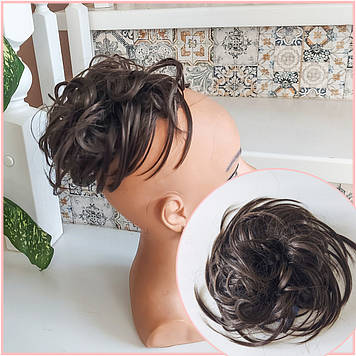 Гумка шиньйон пишна з термоволокна темно-русява Q17-8