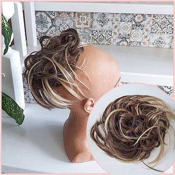 Гумка шиньйон пишна з термоволокна світло-русявий мікс Q17-12ТТ26