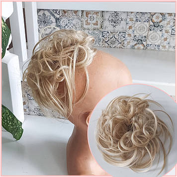 Гумка шиньйон пишна з термоволокна платіновий Q17-26