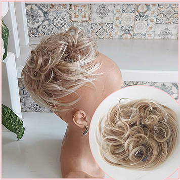 Гумка шиньйон пишна з термоволокна платіновий блонд Q17-15ВТ613