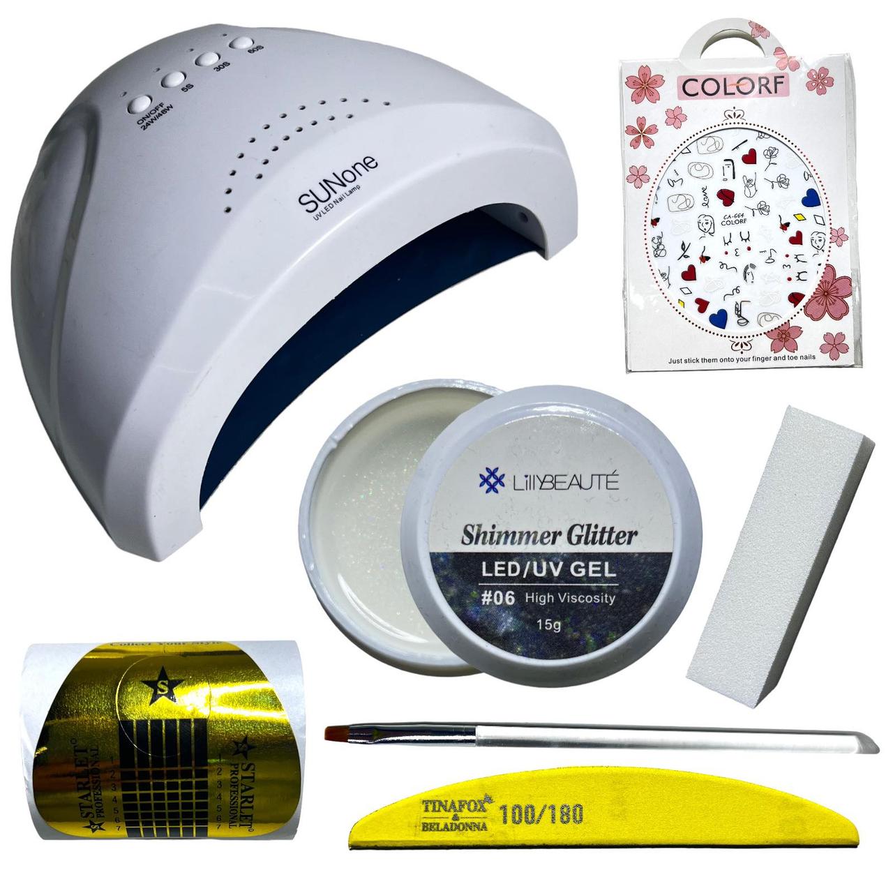 Стартовий набір для нарощування нігтів гелем Lilly Beaute c лампою