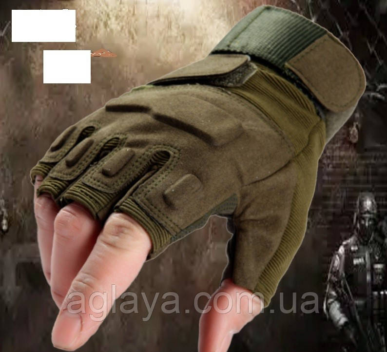 Рукавички без пальців — спортивні, для фітнесу, тактичні військові — чорні/хакі