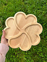 Менажниця дерев'яна секційна тарілка овальна на 4 секції  30 см для подавання страв (Матеріал Карпатський Бук)