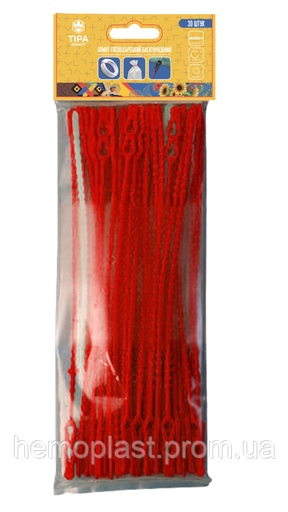 Хомут господарський багаторазовий 240 мм червоний Тірапласт 30 шт, фото 1