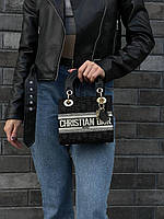 Женская сумка Christian Dior Lady Black Beige II Турция текстиль диор черная