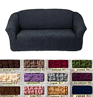 Готовые чехлы на диван без юбки универсальный, чехлы для мебели жатка стильная накидка на резинке Темна серый