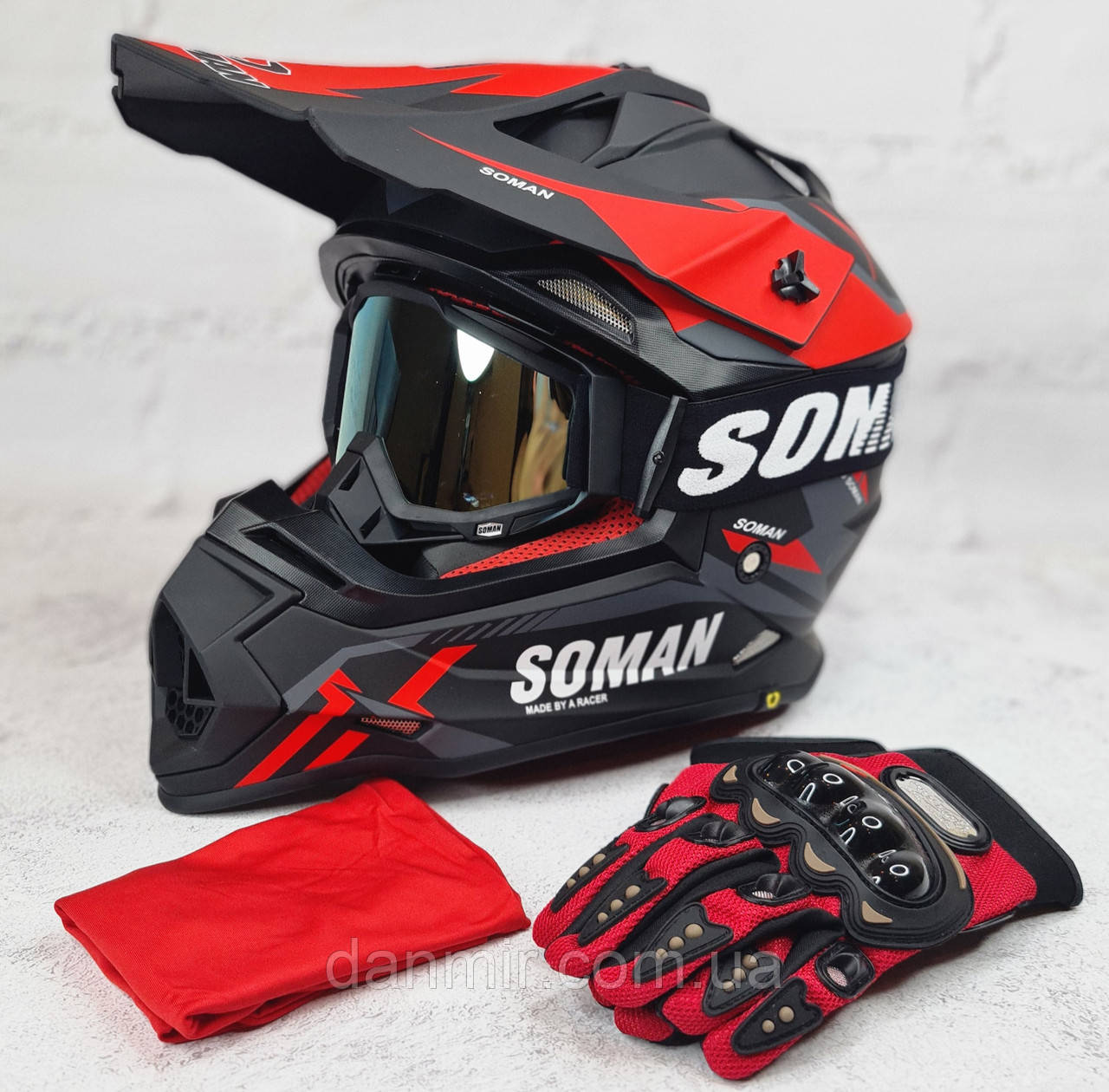 Мотошолом Ендуро SOMAN SM700L для мотокросу або квадроцикла + КОМПЛЕКТ у Подарунок (Окуляри, рукавиці, Балаклава)
