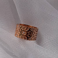 Срібна каблучка в позолоті Вишиванка у позолоті 10 мм
