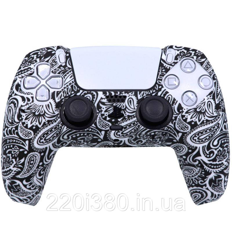 Силіконовий чохол для джойстика PS5 DualSense (принт пейслі) + у подарунок накладки 2 шт