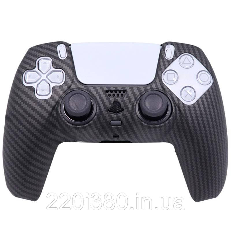 Силіконовий чохол для джойстика PS5 DualSense (чорний карбон) + 2 накладки у подарунок