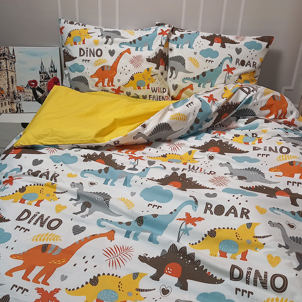 Підліткова постільна білизна Динозаври Ранфорс MERISET - Підлітковий 1,5 на резинці, фото 1