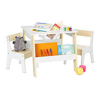 Комплект детской мебели из стола и 2-х стульев для игр и занятий с полкой и сеткой для хранения, МДФ,