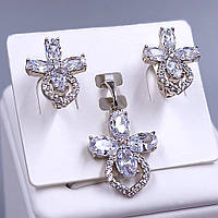 Набір ХР. Кулон та сережки. Родій. Камені: білий циркон. Сережки довжина: 17 мм Кулон довжина: 25 мм