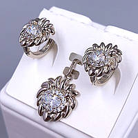 Набір ХР. Кулон та сережки. Родій. Камені: білий циркон. Сережки довжина: 13 мм Кулон довжина: 22 мм