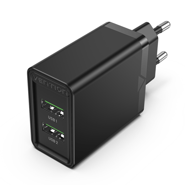Зарядний пристрій VENTION Dual USB EU Plug 3.4 A Max 18 W швидке заряджання Black (FBAB0-EU)