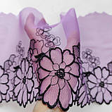 Ажурне мереживо вишивка на сітці: чорна нитка на бузковій сітці, ширина 20 см, фото 6