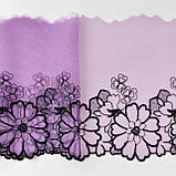 Ажурне мереживо вишивка на сітці: чорна нитка на бузковій сітці, ширина 20 см, фото 5