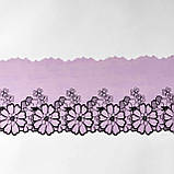Ажурне мереживо вишивка на сітці: чорна нитка на бузковій сітці, ширина 20 см, фото 7