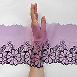 Ажурне мереживо вишивка на сітці: чорна нитка на бузковій сітці, ширина 20 см, фото 2