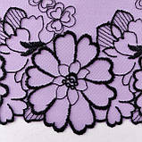 Ажурне мереживо вишивка на сітці: чорна нитка на бузковій сітці, ширина 20 см, фото 8