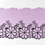 Ажурне мереживо вишивка на сітці: чорна нитка на бузковій сітці, ширина 20 см, фото 3